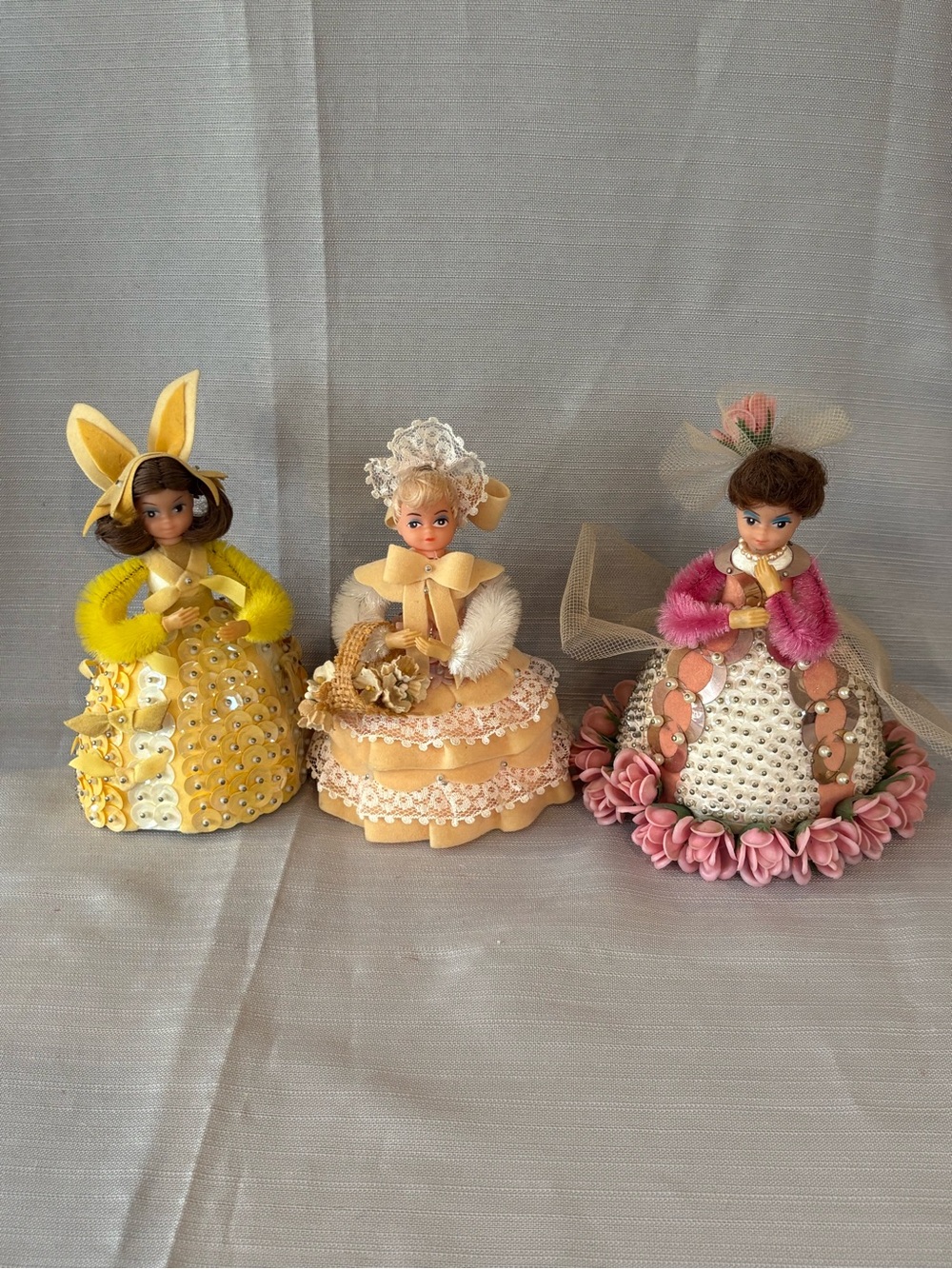 Vintage-1970’s Yellow, Cream, and Pink Decorative Doll Set - Home Accents
